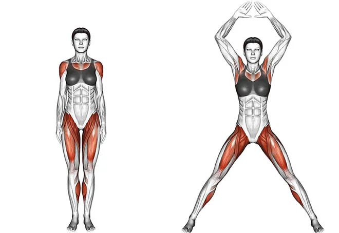 Praticando polichinelo em casa para perda de gordura